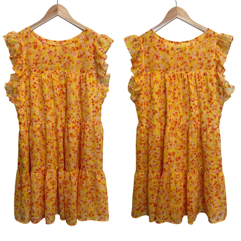 Marie Oliver Yellow Ditsy Floral Sailor Ruffle Tiered Mini Sun Dress Bold Medium